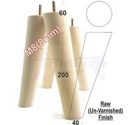 L&F 4 Wood Turned Furniture Legs Replacement Mid Century Angled Retro Feet 200mm High M8 Raw