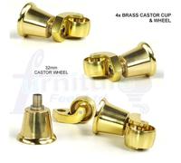 L&F 4X Brass Castor & Cup Replacment 32mm Brass Castors Fix With Screw Or Bolt Not Supplied