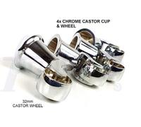 L&F 4X Chrome Castor & Cup 32mm Replacment Chrome Castors Fix With Screw Or Bolt Not Supplied