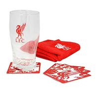 L.F.C Official Liverpool Football Crest Pint Glass Mini Bar Set (Pint Glass, Coasters & Bar Towel)