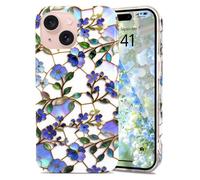 L-FADNUT for iPhone 15 Case, Compatible with Magsafe, Cute Wildflower Design Magneitc Phone Case, Soft Silicone Aesthetic Protective Shockproof Cover for Women Girls, Azure Flower Pattern