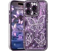 L-FADNUT Glitter Case for iPhone 16 Pro Max, Lovely Butterfly Pattern Bling Diamond Phone Case, Camera Protection Sparkly Slim Soft Silicone Back Cover for Women Girls for iPhone 16 Pro Max, Purple