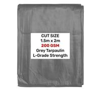L Grade Heavy Duty 200Gsm Grey Tarpaulin 1.5M X 2M Reinforced Hems 12mm Aluminium Eyelets