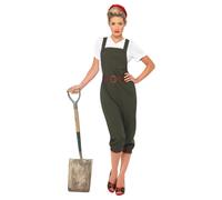(L, Green/White) Smiffys Womens/Ladies World War II Land Girl Costume Set