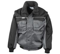 (L, Grey/Black) Result Mens Workguard Zip Sleeve Heavy Duty Water Repellent Windproof Jacket
