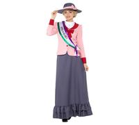 (L, Grey/Pink) Smiffys Womens/Ladies Deluxe Victorian Suffragette Costume Set