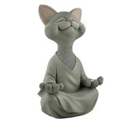 (L, Grey) Whimsical Buddha Cat Figurine Resin Statue, Meditation Yoga Decoration Unique Gift For Cat Lovers And Zen Enthusiasts