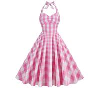 (L) Halloween Barbie Cosplay Costume Outfit For Women Margot Robbie Pink Power Halter Neck Classic Pinky Dresses Birthday Party Dress