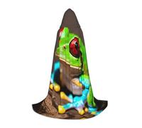 L Halloween Hooded Cape Red Eyes Tree Frogs Print for Adults - Unisex Costume Accessory for Parties, Carnivals, and More
