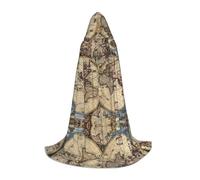 L Halloween Hooded Cape - Unisex Adult Ancient Map World Globe Print Costume Cape - Perfect for Cosplay, Party, Carnival