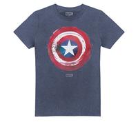 (L, Heather Navy) Captain America Mens Paint Shield T-Shirt
