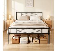(L) HOMCOM Bed Frame with Steel Slat Support, Noise-Free, Black
