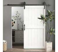 (L) HOMCOM Sliding Barn Door Kit, Sliding Door with Track, White