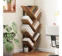 (L) HOMCOM Tree Bookshelf with Steel Frame for Living Room, Rustic Brown