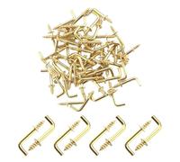 L Hook Screws,Screw Hooks,50Pcs Gold in Shape Self-Tapping Wall Hanger Copper Plated Right-Angle 7(32mm Hook)