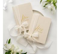 L.I.L.O.U Wedding Vow Books Set of 2 - Elegant His and Hers Linen-Style Fabric Cover for Bride and Groom, Softcover with Ribbon, 48 Lined Pages, Pocket Size Keepsake Ceremony Notebooks