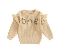 L&ieserram Baby Boy Girl 1st Birthday Knitted Jumper Sweater Toddler Long Sleeve Knitwear Pullover Casual Top Clothes Outfit Grows Autumn Winter 1 Year (Khaki, 6-12 Months)