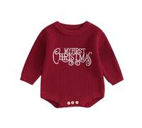 L&ieserram Baby Boy Girl Christmas Bodysuit Jumper Knitted Sweater Newborn Long Sleeve Knitwear Pullover Casual Top Xmas Clothes Outfit Grows My First Christmas Autumn Winter (B - Red, 6-9 Months)