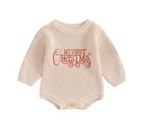 L&ieserram Baby Boy Girl Christmas Bodysuit Jumper Knitted Sweater Newborn Long Sleeve Knitwear Pullover Casual Top Xmas Clothes Outfit Grows My First Christmas Autumn Winter (B - Beige, 6-9 Months)