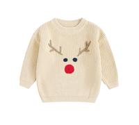 L&ieserram Baby Boy Girl Christmas Knitted Jumper Sweater Newborn Kids Long Sleeve Knitwear Pullover Toddler Casual Top Xmas Clothes Outfit Grows Autumn Winter (Elk - Beige, 18-24 Months)