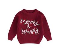 L&ieserram Baby Boy Girl Christmas Knitted Jumper Sweater Newborn Toddler Long Sleeve Knitwear Pullover Casual Top Xmas Outfit Clothes Grows Autumn Winter (Merry & Bright - Red, 2-3 Years)