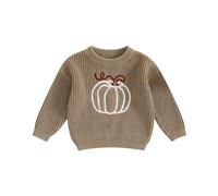 L&ieserram Baby Boy Girl Halloween Knitted Jumper Sweater Newborn Kids Long Sleeve Knitwear Pullover Toddler Casual Top Clothes Outfit Grows Autumn Winter (Pumpkin - Khaki, 3-6 Months)
