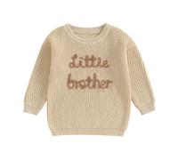 L&ieserram Baby Boy Knitted Jumper Sweater Newborn Kids Long Sleeve Knitwear Toddler Casual Top Clothes Brother Matching Pullover Outfit Grows Autumn Winter (Little Brother - Khaki, 18-24 Months)