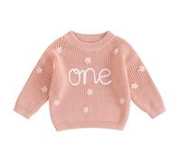 L&ieserram Baby Girl Boy 1st Birthday Knitted Jumper Sweater Long Sleeve Knitwear Pullover Casual Top Clothes Outfit Grows Autumn Winter One Year (Daisy - Pink, 9-12 Months)