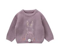 L&ieserram Baby Girl Boy Easter Knitted Jumper Sweater Newborn Long Sleeve Knitwear Toddler Bunny Rabbit Clothes Grows Children's Pullover Outfit Autumn Winter (A - Purple, 12-18 Months)