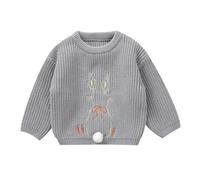 L&ieserram Baby Girl Boy Easter Knitted Jumper Sweater Newborn Long Sleeve Knitwear Toddler Bunny Rabbit Clothes Grows Children's Pullover Outfit Autumn Winter (A - Grey, 18-24 Months)