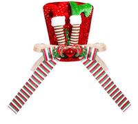 L&ieserram Christmas Tree Top Hat Topper with Striped Elf Legs Bow Sequin Tree Ornaments Holiday Decor for Home Party (Green, 24cm*21cm)
