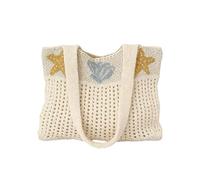 L&ieserram Crochet Shoulder Bag for Women Hollow-Out Starfish and Seashell Pattern Beach Tote (Ivory, 45cm*2cm*37cm)