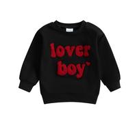 L&ieserram Toddler Baby Boys Sweatshirts Letter Embroidery Long Sleeve Crew Neck Pullover Top Infant Causal Spring Autumn Clothes (Black, 3-4 Years)
