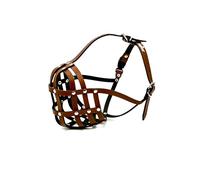 L&J Pets UK Light Genuine Leather Dog Muzzle for English Bulldog, Breathable Short Snout Basket Design for Biting & Scavenging, Soft Adjustable Fit for Flat Faced Dogs (B6/ BA, Brown Leather)