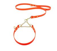 L&J Pets UK Martingale Dog Collar & Lead Set | Waterproof & Odour Proof | BioThane Webbing | Solid Brass Chain | Made in UK (Orange, S)