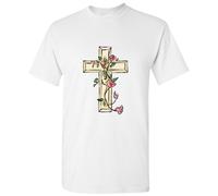 (L) Jesus Cross Good Friday Rose Christian White Men T Shirt Tee Top