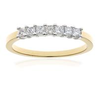 (L) Jewelco London 18ct Yellow Gold Princess 1/3ct Diamond 7 Stone Shared Claw Half Eternity Ring 2mm - PR0AXL9552Y18JPK