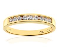 (L) Jewelco London 18ct Yellow Gold Round 1/4ct Diamond 9 Stone Channel Set Half Eternity Ring 2.5mm - PR0AXL3699Y18HSI