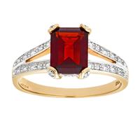 (L) Jewelco London 9ct Gold 13pts Diamond Emerald Cut 2.03ct Garnet Art Deco Split Shoulder Solitaire Ring - PR0AXL6767YGT