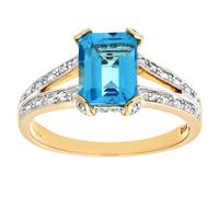 (L) Jewelco London 9ct Gold 13pts Diamond Emerald Cut 2.04ct Blue Topaz Art Deco Split Shoulder Solitaire Ring - PR0AXL6767YBT