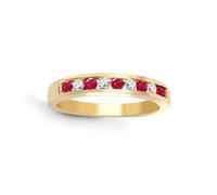 (L) Jewelco London 9ct Gold Channel Set H I1 0.14ct Diamond and Red 0.26ct Ruby Dainty Band Eternity Ring 3.5mm - 9R032
