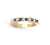 (L) Jewelco London 9ct Gold Channel Set H I1 0.14ct Diamond Blue 0.26ct Sapphire Dainty Band Eternity Ring 3.5mm - 9R033
