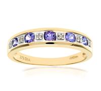 (L) Jewelco London 9ct Gold Round 2pts Diamond Round 1/3ct Tanzanite Alternating Channel Eternity Ring 2.5mm - PR0AXL3027YTanz