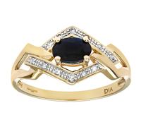 (L) Jewelco London 9ct Gold Round 5pts Diamond Oval 0.65ct Sapphire Art Deco Rhombus Link Pave Solitaire Ring - PR0AXL8181YSA