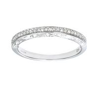 (L) Jewelco London 9ct White Gold Round 11pts Diamond Carved Sides Micro Bead Half Eternity Ring 2mm - PR0AXL7539BW