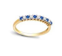 (L) Jewelco London 9ct Yellow Gold 4 Claw Set H I1 0.1ct Diamond and Blue 0.15ct Sapphire 11 Stone Royal Eternity Ring 2mm
