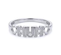 (L) Jewelco London Hallmarked 925 Sterling Silver Pave Set Round H I2 0.02ct Diamond Love Heart MUM Ring 4.5mm - 925R535