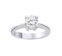 (L) Jewelco London Ladies Rhodium Plated Sterling Silver Cubic Zirconia 4 Claw Solitaire Engagement Ring