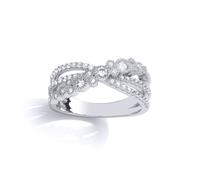 (L) Jewelco London Ladies Rhodium Plated Sterling Silver Cubic Zirconia Crossover Bubbly Eternity Ring