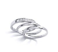 (L) Jewelco London Ladies Rhodium Plated Sterling Silver Cubic Zirconia Eternity Triple Band Bridal Rings Set